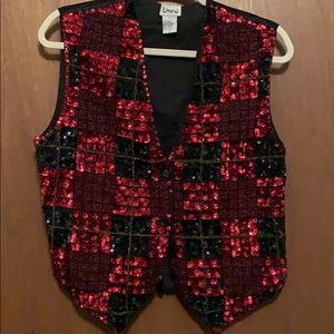 Men’s Sequin & Beaded Vest - Med - Red/ Blk